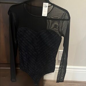 Black Asymmetrical Long Sleeve Bodysuit
